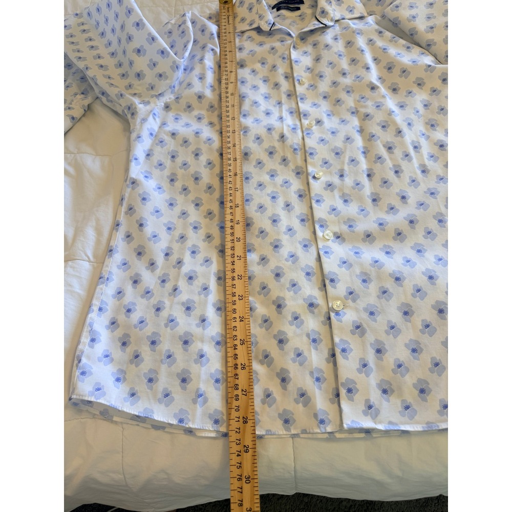 Tommy Hilfiger Mens TH Flex Slim Fit Supima Cotton Blue Floral Dress Shirt 16 L - Picture 8 of 10